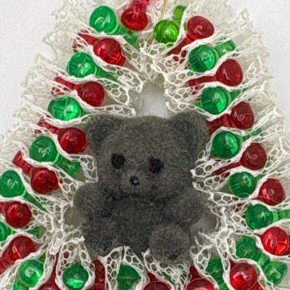 Vintage Teddy Bear Beaded Christmas Tree Ornament Handmade Bell Shaped - Picture 5 of 7